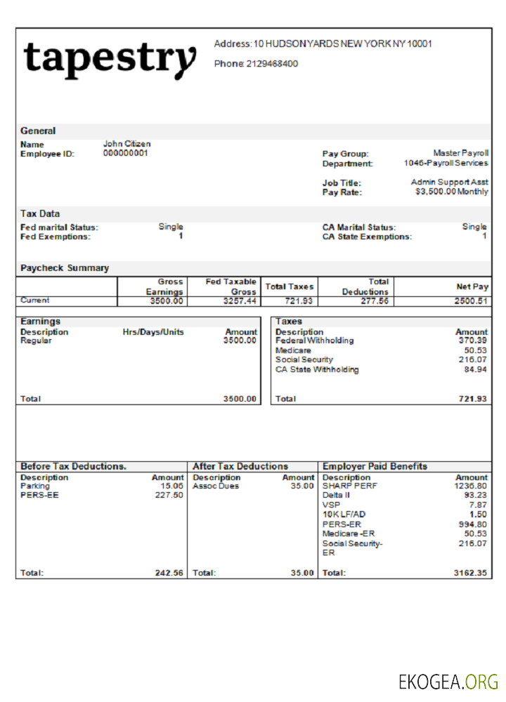 Fiche d'employé d'une entreprise de vêtements aux États Unis